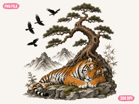 Download Tiger Under Tree Nature Art Print, Mount - Tiger Collection
