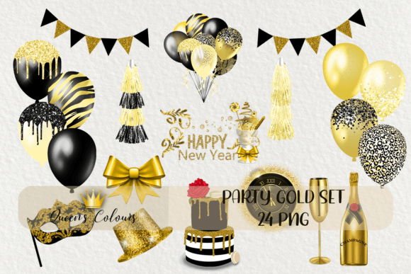 Download New Year Clipart, Gold Party Supplies - Party supplies Collection