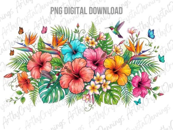 Download Tropical Floral Hibiscus Hummingbird PNG - Tropical Collection