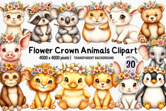 Download Flower Crown Animals Clipart PNG Bundle - Flower crown Collection