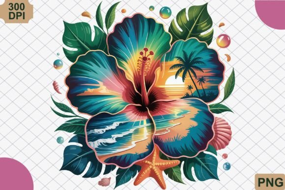 Download Tropical Hibiscus Sunset Beach PNG - Tropical Collection