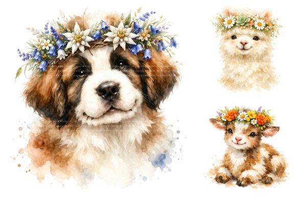 Download Watercolor Animal Flower Crown Clipart - Flower crown Collection
