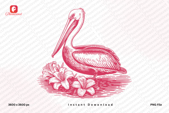Download Vintage Tropical Floral Pelican Bird PNG - Tropical Collection